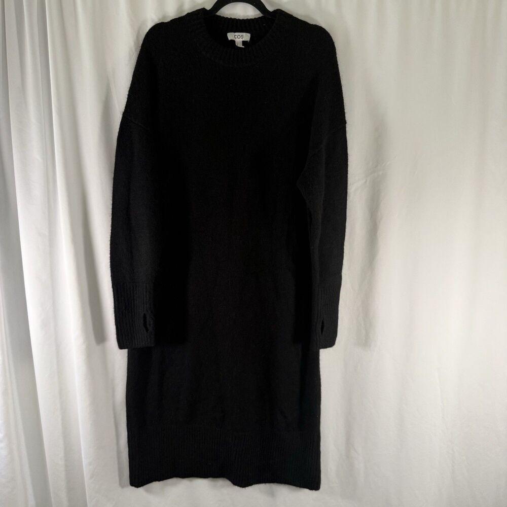 COS Alpaca Wool Blend Sweater Dress Women's Medium Black Knit Long Sleeve Heavy